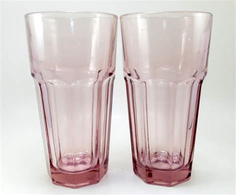 Free Ship Vintage Pink Libbey Duratuff Paneled Water Glasses