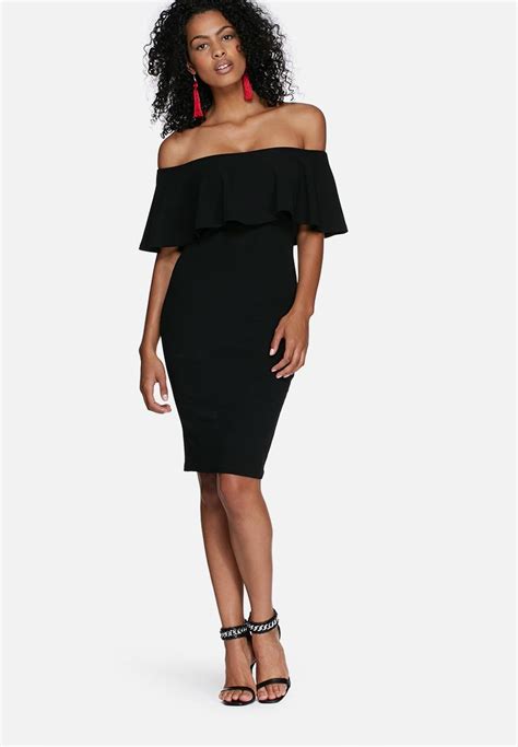 Off Shoulder Bodycon Midi Dress Black Dailyfriday Casual