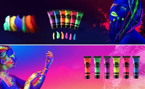 Garyob Glow In Dark Face Body Paint Uv Blacklight Neon Fluorescent 0 34oz Set Of 6 Tubes Daisy