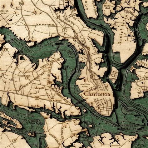 Charleston Wooden Map Art Topographic 3d Chart