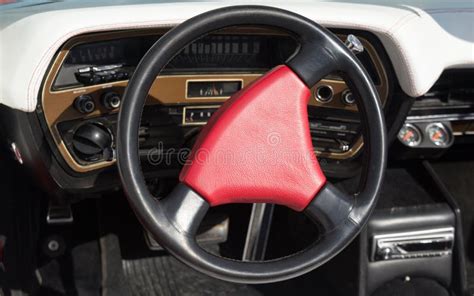 Red Steering Wheel On An Old Classy Car Stock Photo Image Of