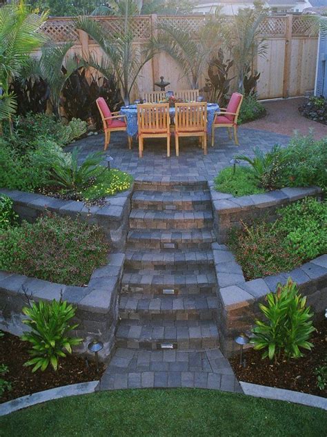 Tiered Yard Patio And Retaining Wlls For The Outdoor Sloped Yard