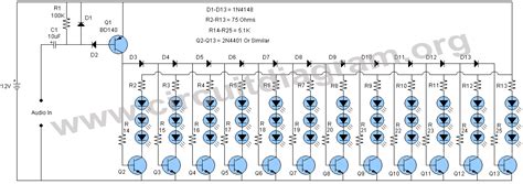 Stereo vu meter circuit sound level displayer. LED Audio VU Level Meter Using Transistors | Circuit Diagram
