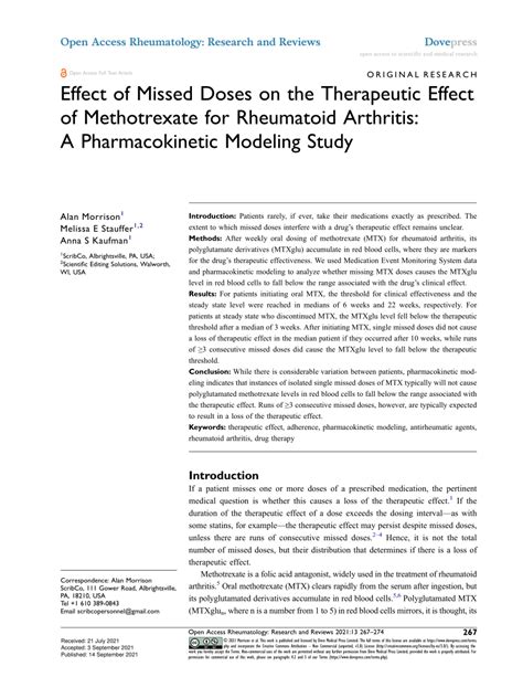 Pdf Effect Of Missed Doses On The Therapeutic Effect Of Methotrexate