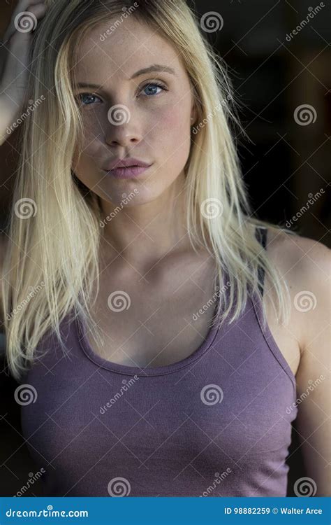 blonde model posing outdoors stock image image of fashion clothing 98882259