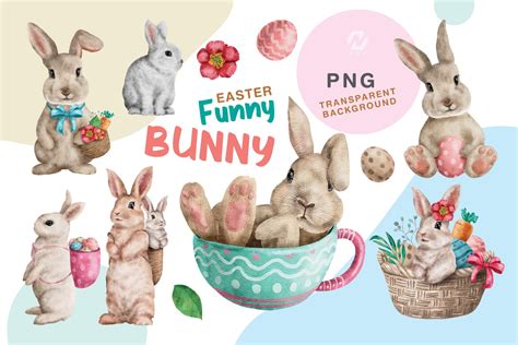 Cute Bunny Easter Watercolor Cliparts Collection Design Cuts