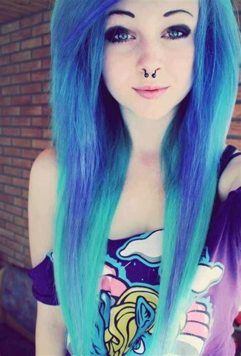 love this combo light blue with dark blue bangs emo scene girls emo scene hair dye my hair