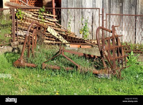 Rusted Abandoned Vintage Agricultural Farming Equipment Used To Work