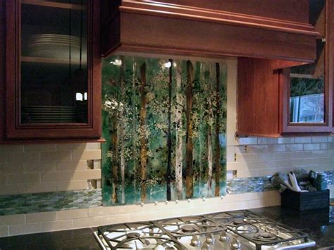 Kitchen Backsplash Fused Glass Abstract Trees Designer Glass Mosaics