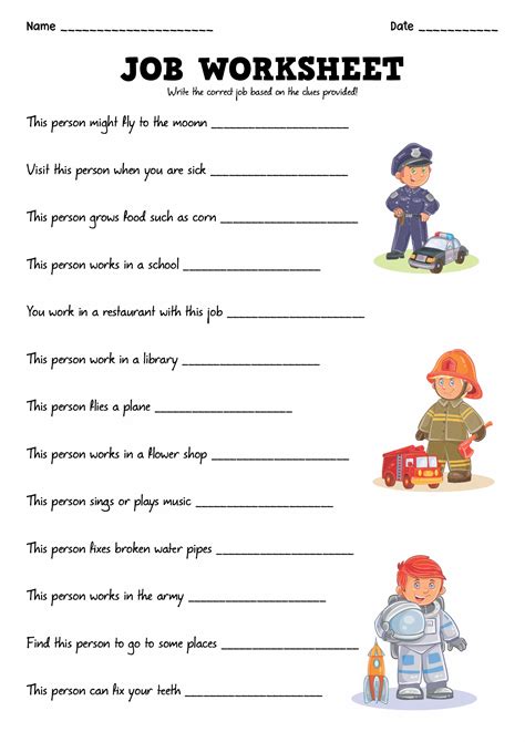 Job Printable Worksheets For Kids The Inspired Counselor Career