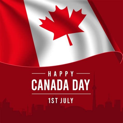 Premium Vector Happy Canada Day Greeting Card With Waving Flag On Red