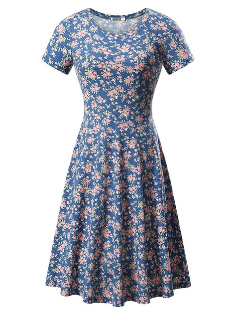 Huhot Women Short Sleeve Round Neck Summer Casual Flared Midi Dress Small Floral 32 Midi