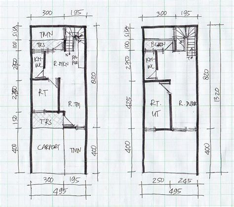 Pada desain ini ruangan lantai 1 digunakan untuk area publik. DENAH RUMAH TINGGAL LEBAR 5 METER | Gambar-Rumah-Idaman.com