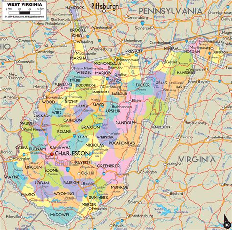 Map Of State Of West Virginia With Outline Of The State Cities Towns