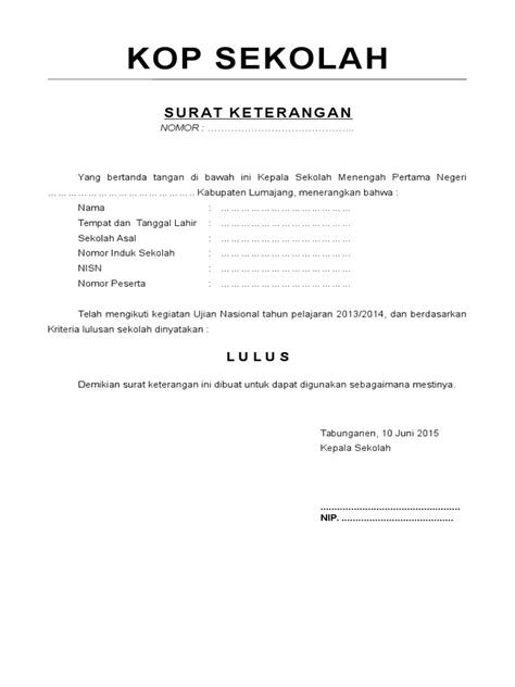 Contoh Surat Keterangan Kelulusan Smp Pdf