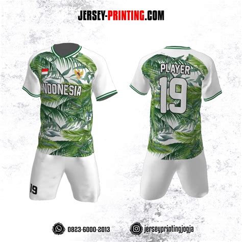 Jersey Futsal Motif Dedaunan Hijau Putih Jersey Printing Bikin Jersey Satuan Murah Full Print