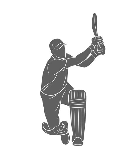 Silhouette Batsman Playing Cricket On A White Background Vector