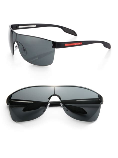 prada metal wrap sunglasses in black for men lyst