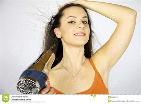 Female Model Drying Her Long Hair Stock Image Image Of Hair Long