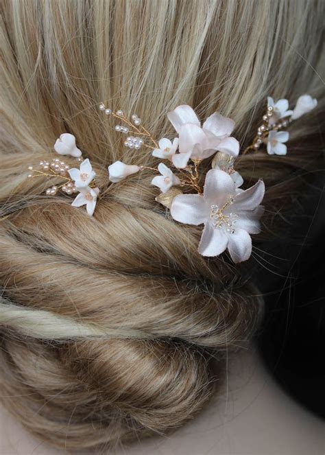 Freesia Blush Hair Pins6 Bridal Floral Headpiece Bridal Updo