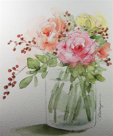 Bouquet Of Roses Original Watercolor Painting Flowers