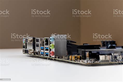Side View Of Matx Motherboard Back Panel Ports Usb3 Vga Lan Audio Stock