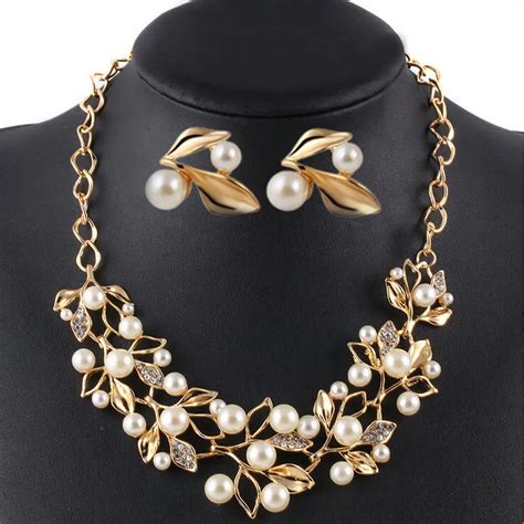buy new fashion jewelry set necklace statement and earring imitation pearl