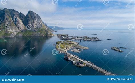 Beautiful Summer Aerial View Of Reine Norway Lofoten Islands With