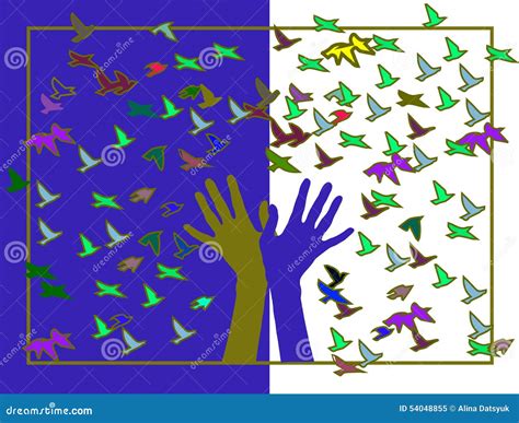 Hands With Colored Birds Stock Vector Illustration Of Green 54048855