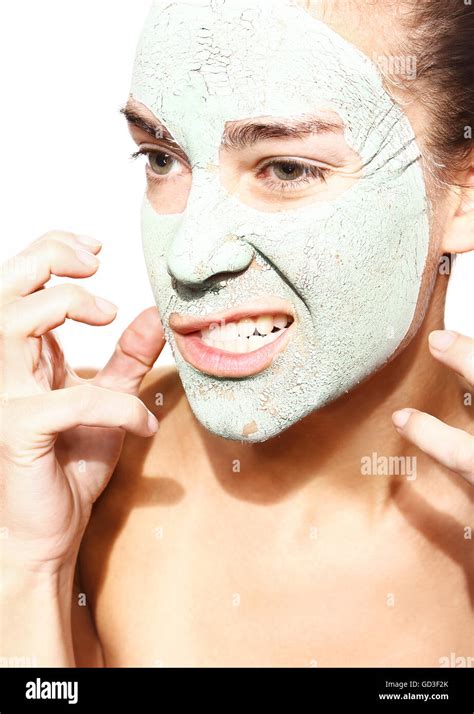 Evil Woman In The Mask With Green Clay Stock Photo Alamy