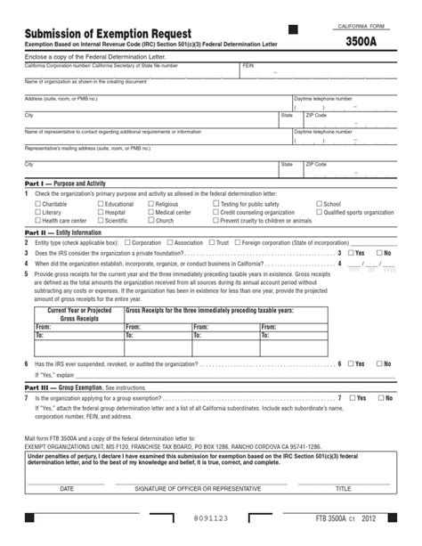 Irs 3500a Form For California Tax Exemption 501c Organization