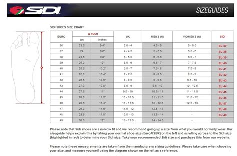 Sidi Shoes Size Conversion Chart
