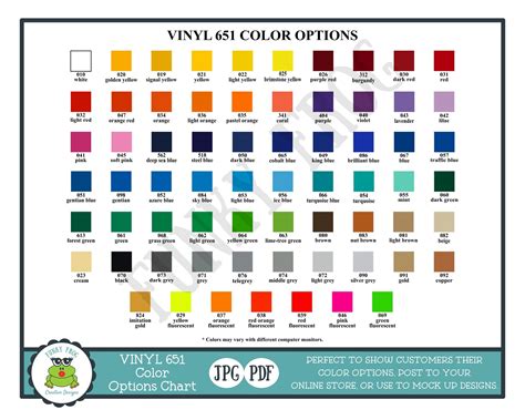 Vinyl Color Options Chart For Store Owners Color Mockups Etsy Australia