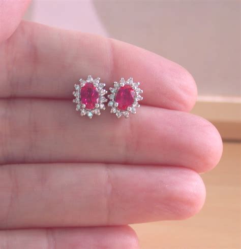 Ruby Lab Created Earrings Silver Ruby Stud Earrings Ruby Jewellery Ruby Jewelry Red