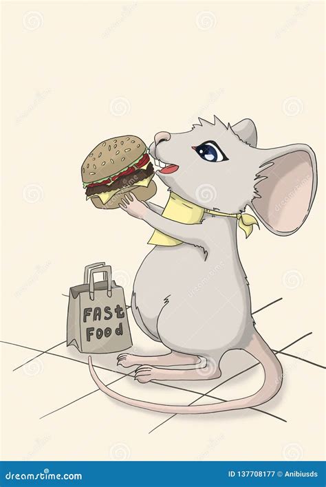 Happy Mouse Eats A Hamburger Stock Illustration Illustration Of Shadows Food