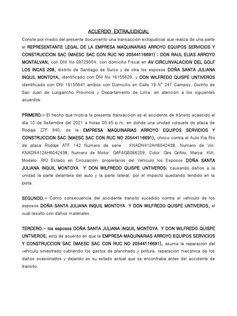 Acuerdo Extrajudicial Version 1 Pdf