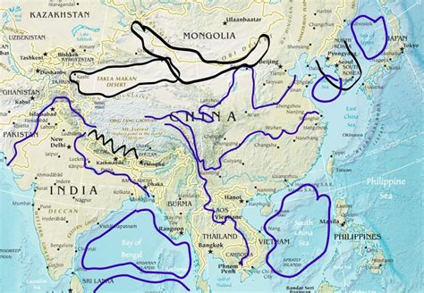 Physical Map Of Asia Labeled