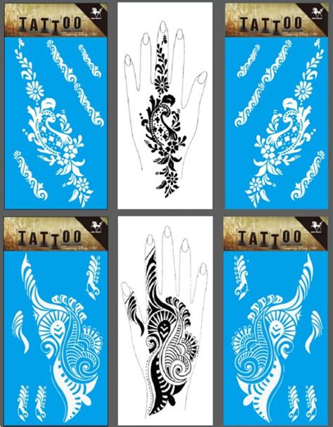 3pairs6pcs Flower Design White Henna Tattoo Sticker Temporary Hands