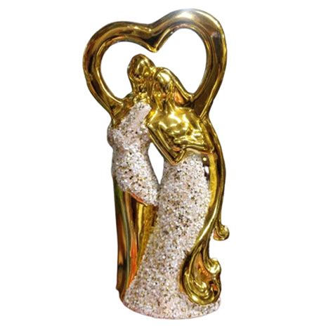 Metal Golden And White Couple Statue For Interior Decor Size 12 Inch