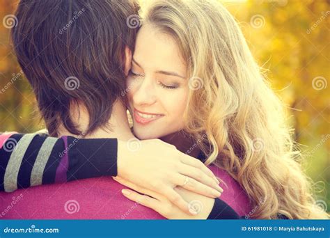 Young Happy Woman Embracing Her Boyfriend Stock Photo Image Of