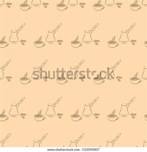 Cezve Coffee Seamless On Brown Background Stock Vector Royalty Free