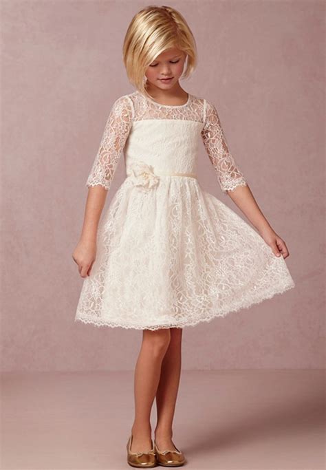 Buy 2015 Ivory Vintage Lace Flower Girl Dresses With Sleeves Knee Length Flower