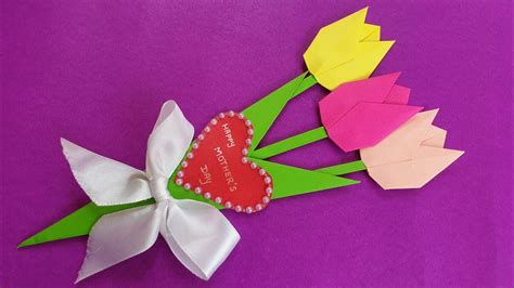Origami Tulip Easy Paper Crafts Paper Flower Bouquet Diy Mothers
