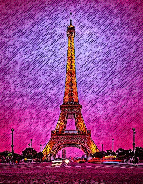 Eiffel Tower At Night Digital Art By Poindexter Designs Pixels