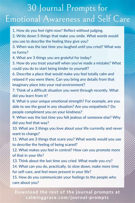 30 Journal Prompts For Emotional Awareness And Self Care Emotional