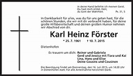 Traueranzeigen von Karl Heinz Förster | trauer.flz.de