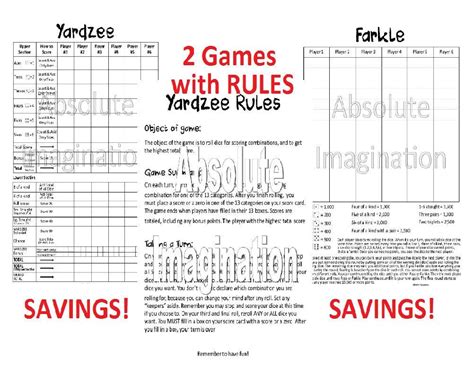 This Listing Is For A Yardzee Yardzee Rules And Farkle Score Card