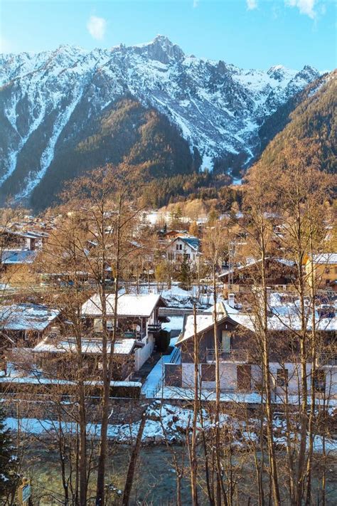 View Of Southern Part Of Town Chamonix France At Sunset Stock Image