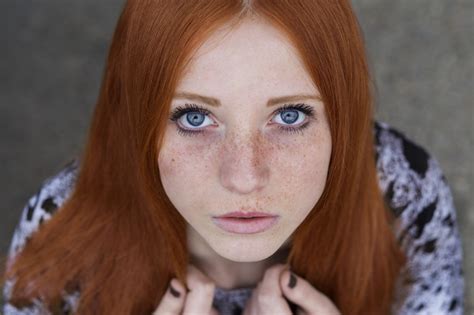 Redhead Freckles Women Face Blue Eyes Looking At Viewer Long Hair Model Painted Nails