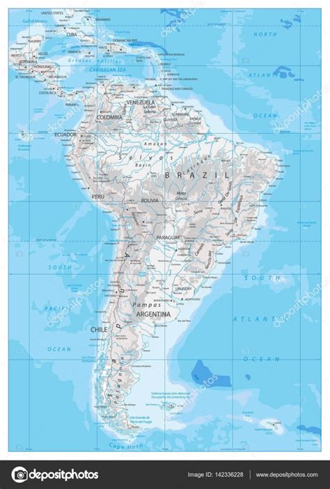 América do Sul Mapa físico detalhado imagem vetorial de Cartarium